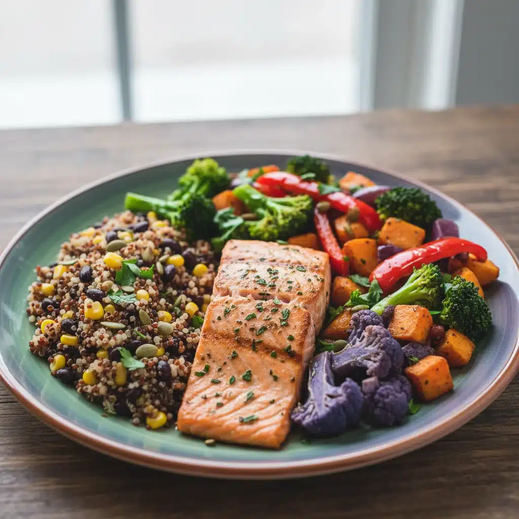 A beautifully arranged plate with a balanced and nutritious meal.