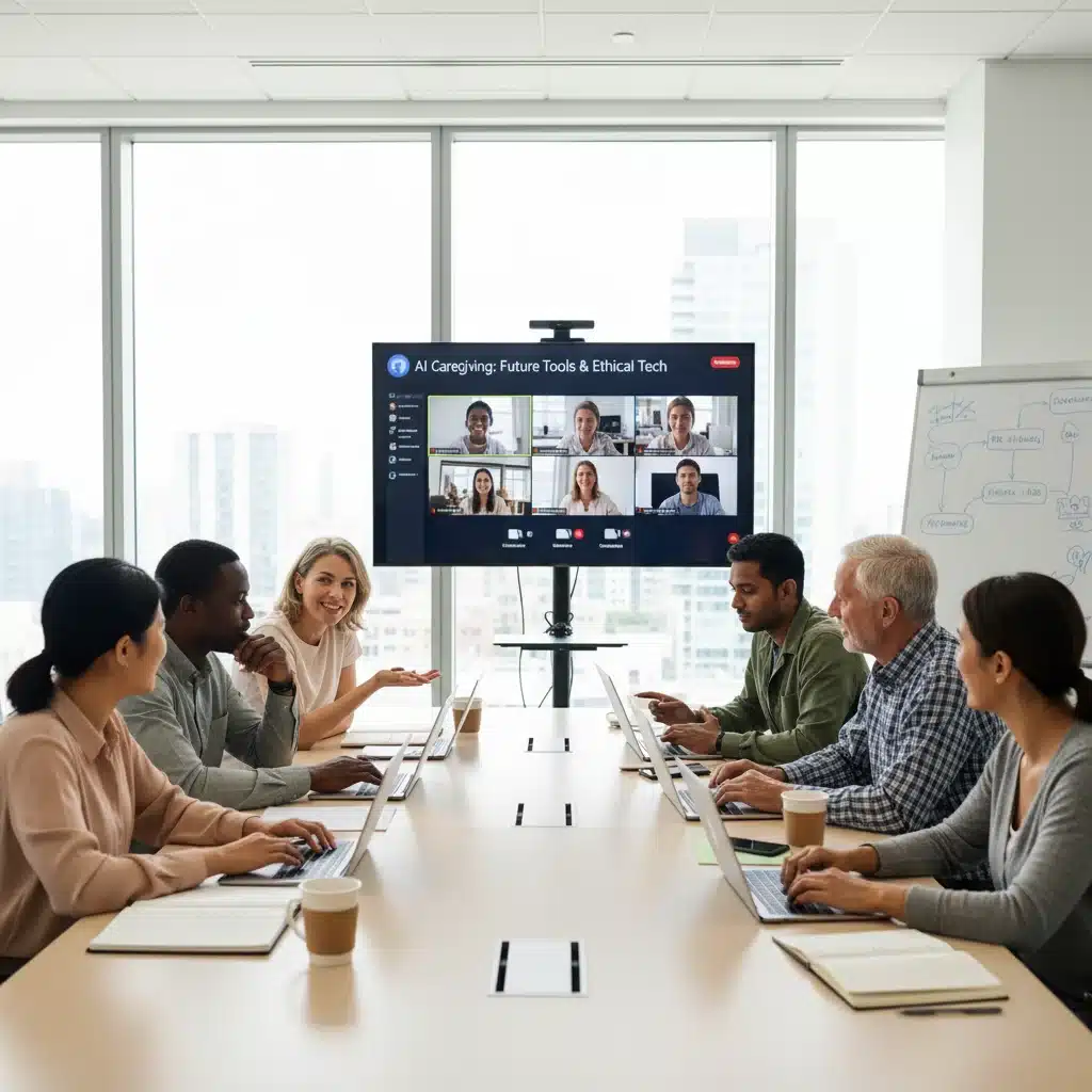 Caregivers learning about AI technology in a training session