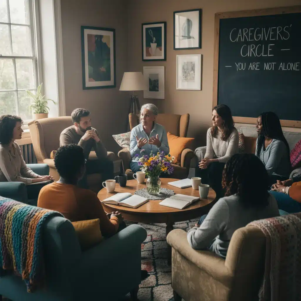 Caregivers participating in a support group, discussing their experiences and finding community.