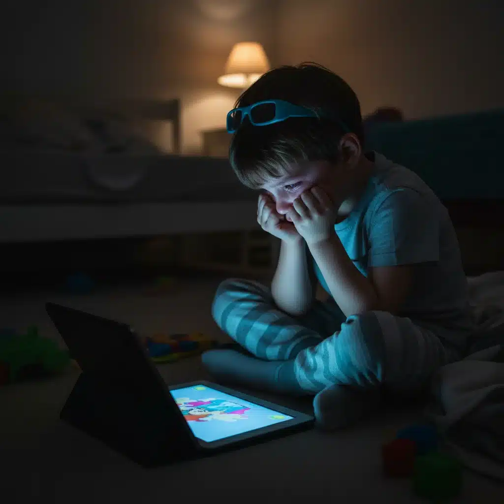Child experiencing eye strain from excessive screen time