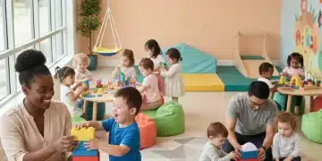 Children engaging in early intervention therapy with therapists