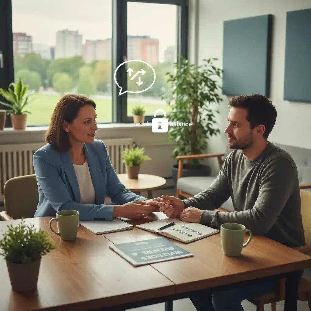 Manager and employee discussing work-life balance and support