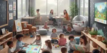Children playing happily in a modern, innovative childcare facility