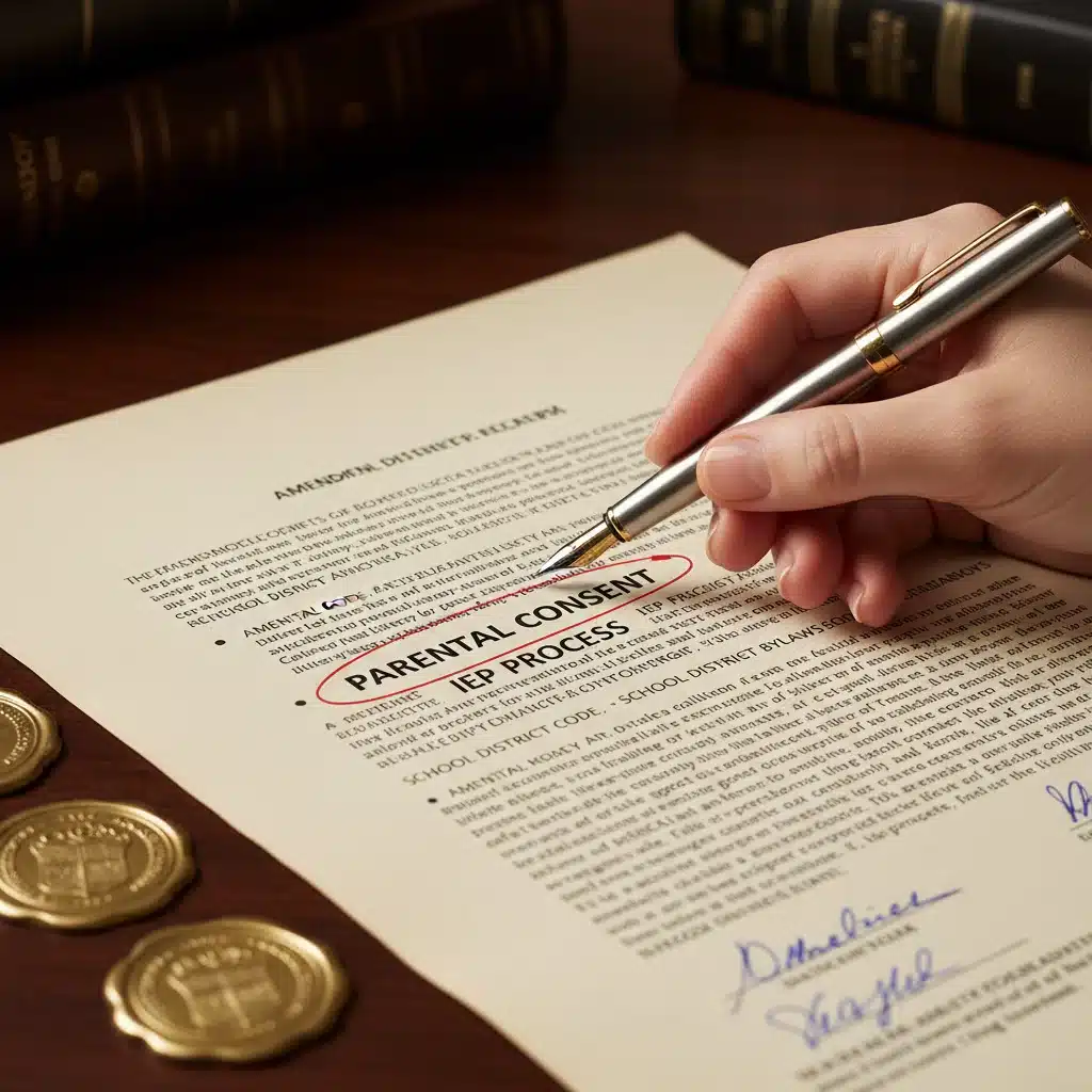 Hand highlighting key sections on parental consent in special education law