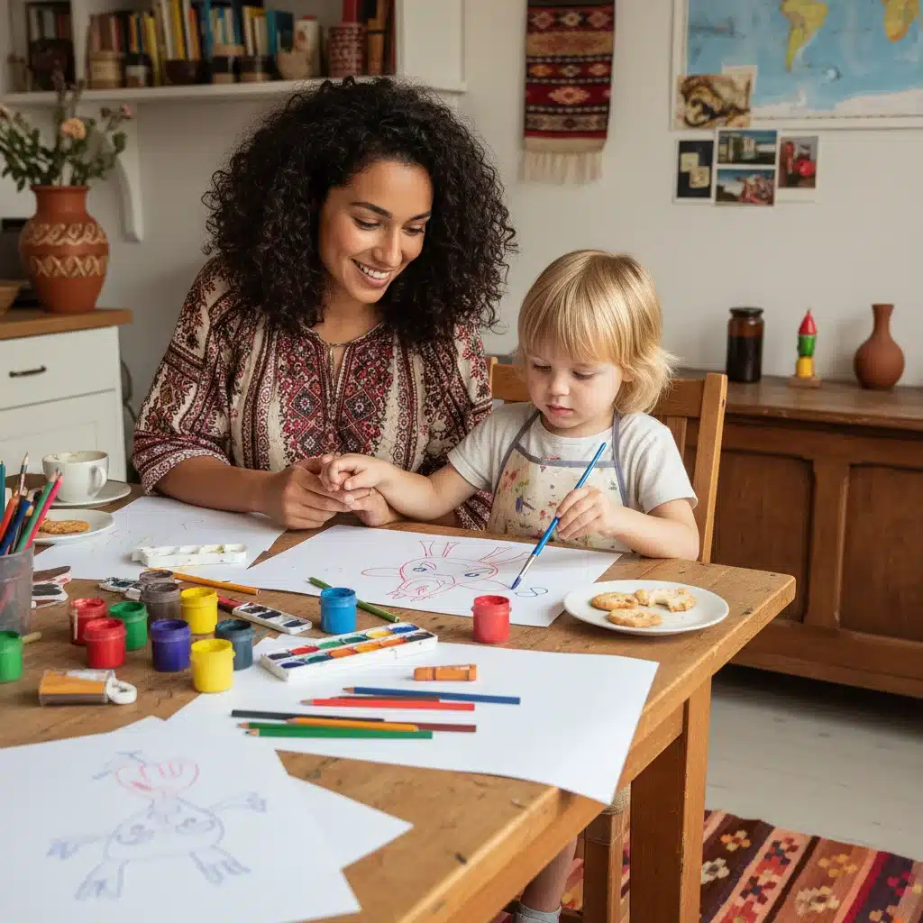 Au pair teaching child art, fostering cultural exchange