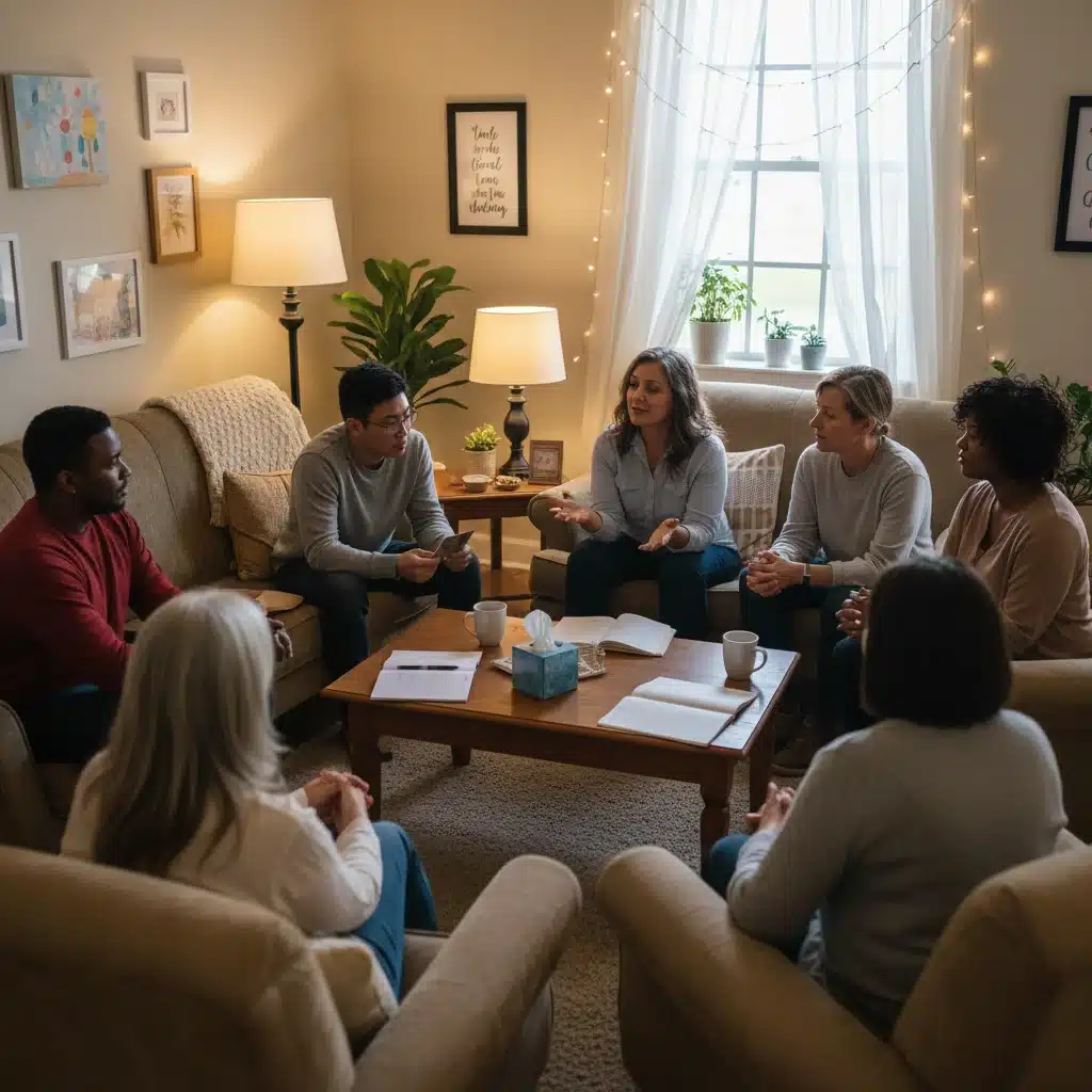 Caregivers sharing experiences in a support group meeting