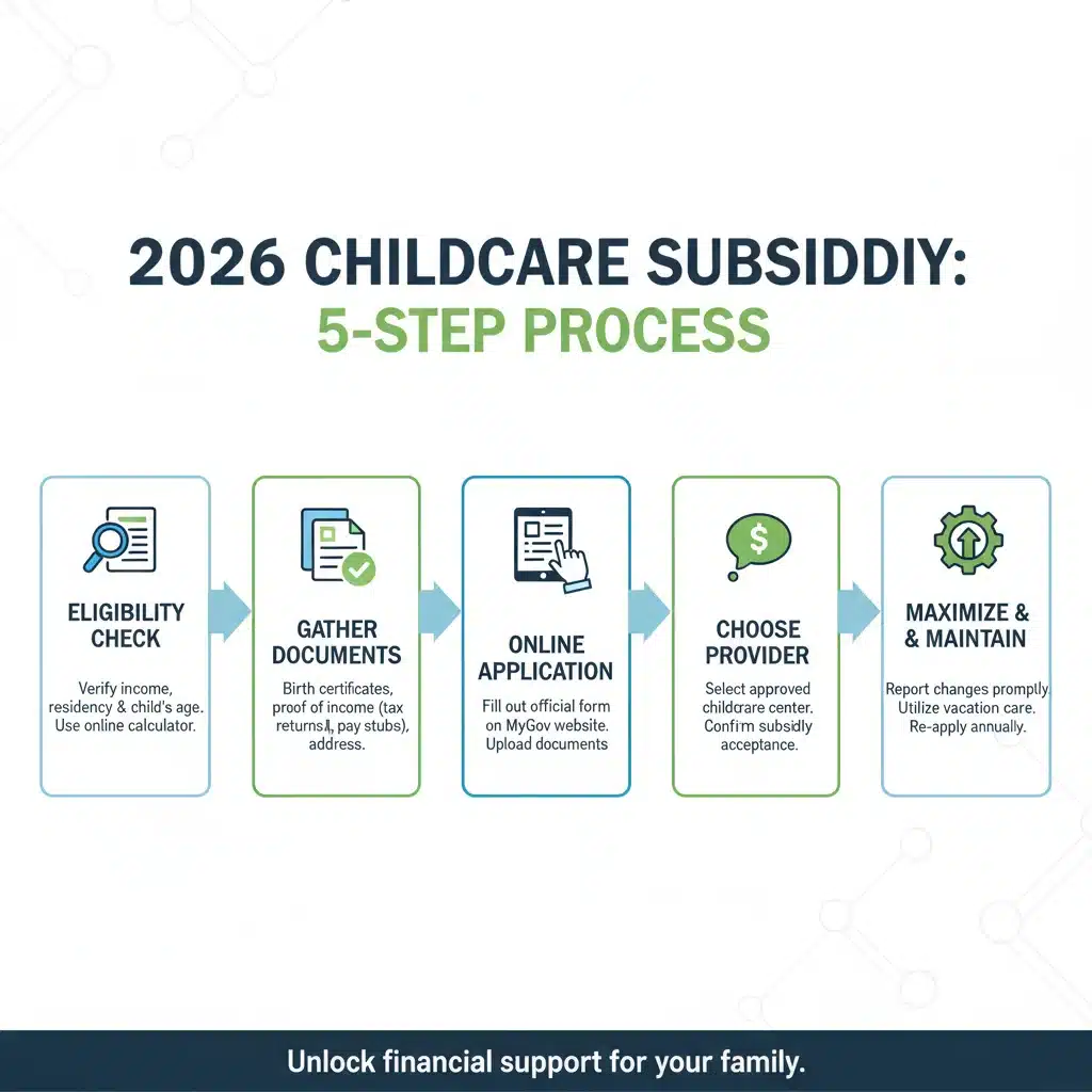 Infographic of 5-step childcare subsidy application process