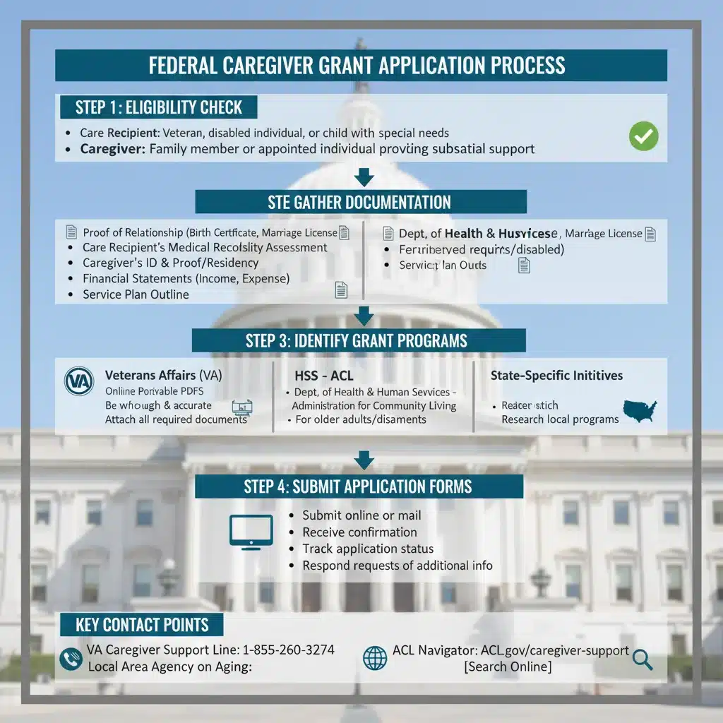 Infographic showing federal caregiver grant application process steps