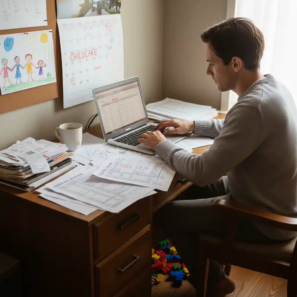Parent reviewing childcare financial documents on laptop