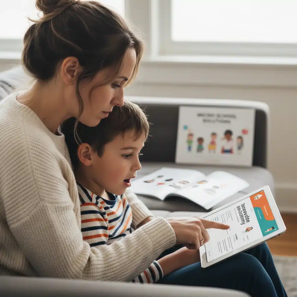 Parent and child researching micro-school options online