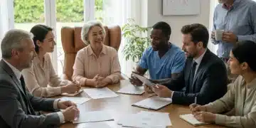Diverse caregivers reviewing legal documents in a supportive home environment, symbolizing 2026 legal protections.