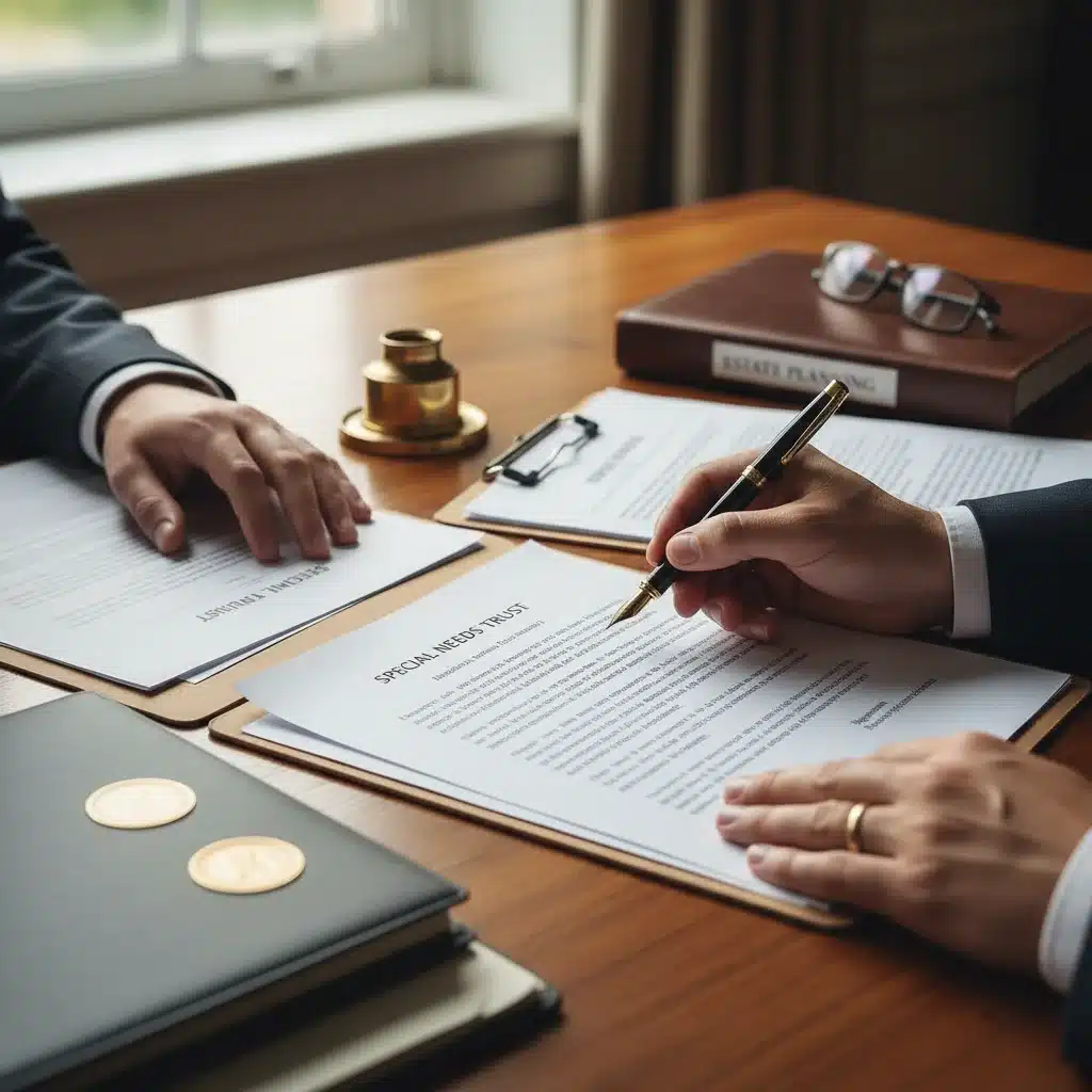 Hands signing a special needs trust document